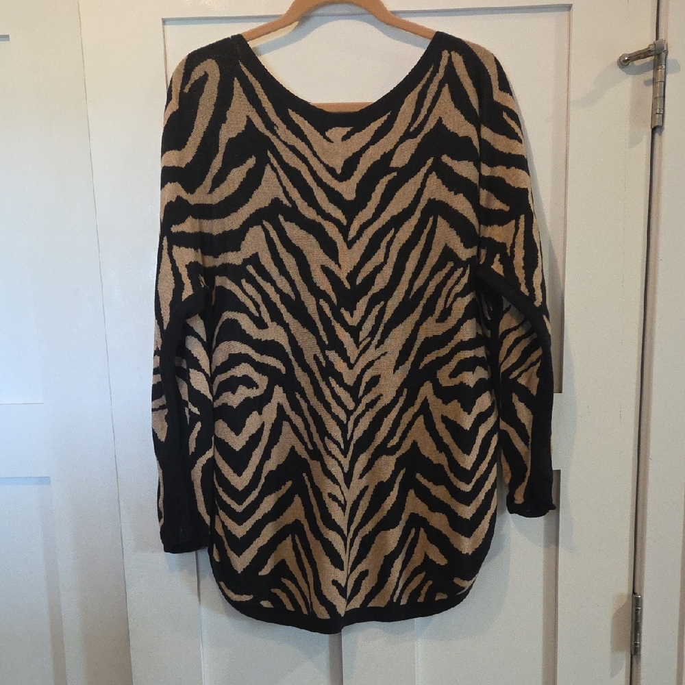 CAbi Black and Tan Zebra Print Sweater